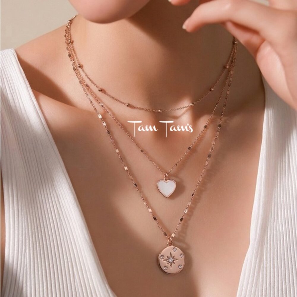 New Park Lane Galaxy Necklace Layered Rose Gold Heart & Crystals